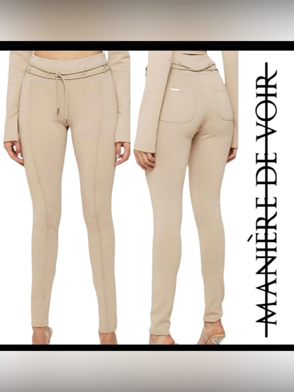 Manière De Voir Beige Neoprene Pintuck Leggings XS High Waist - Picture 2 of 16
